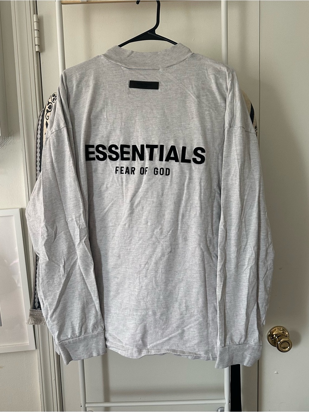 Fear of God ESSENTIALS Long Sleeve Tee — Light Gray with Black Logo